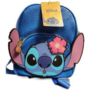 Disney Stitch Hibiscus Blue Mini Backpack Faux Leather Pineapple Charm NWT